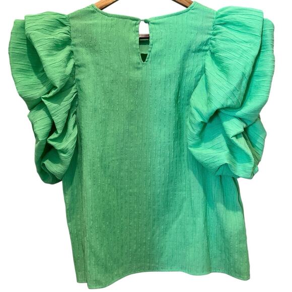 THML Puff Balloon Sleeve Blouse Top Lime Green Large Southern Belle Preppy - Picture 3 of 6